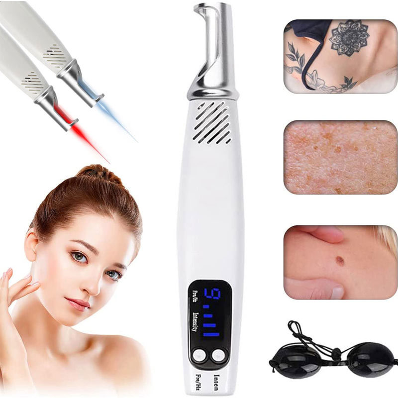 Pikosekunden-Laserstift, Narben- und Fleckenentfernungswerkzeuge, dunkle Flecken, Muttermale, Hautanhängsel, Tätowierung, Sommersprossenentferner für den Körper, Blau-Rot-Licht-Reinigung_voghion.com