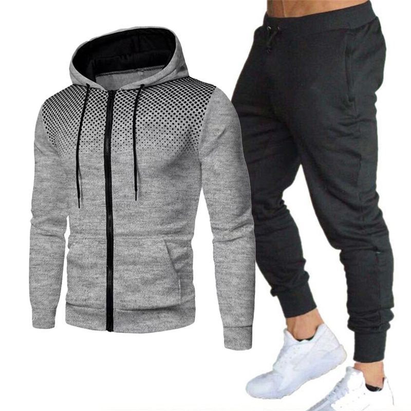 Suéter nuevo de gran venta transfronteriza para hombre, traje informal con lunares, chaqueta con cremallera, sudadera con capucha, pantalones, ropa deportiva para hombre_voghion.com