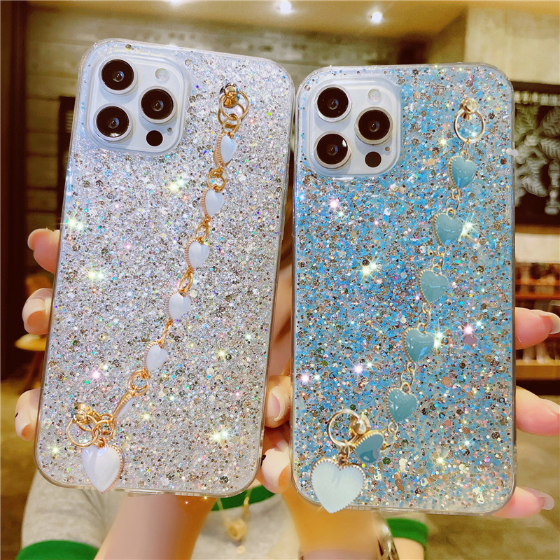 Modna mekana futrola s narukvicom u obliku srca, šljokica, za Samsung Galaxy A51 A71 A50 A70 A52 A20 A30S A32 A31 Note 20 S21 S20 FE TPU_voghion.com