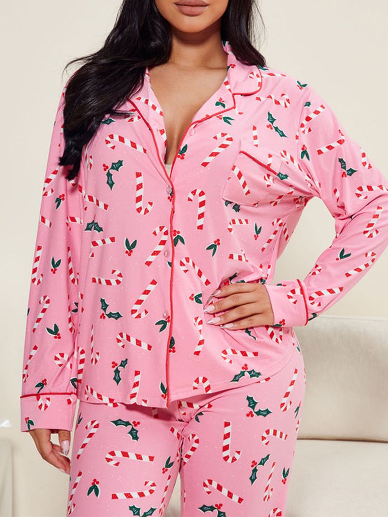 Women's Christmas Print Blazer & Pants Set – Festive Holiday Outfit, Casual Long-Sleeve Trousers Ensemble (S-XXL, Pinkish)_voghion.com