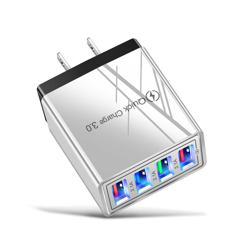 Farbiger 4USB-Handy-3A-Tablet-Reiseladekopf, Ladegerät nach amerikanischem und europäischem Standard_voghion.com