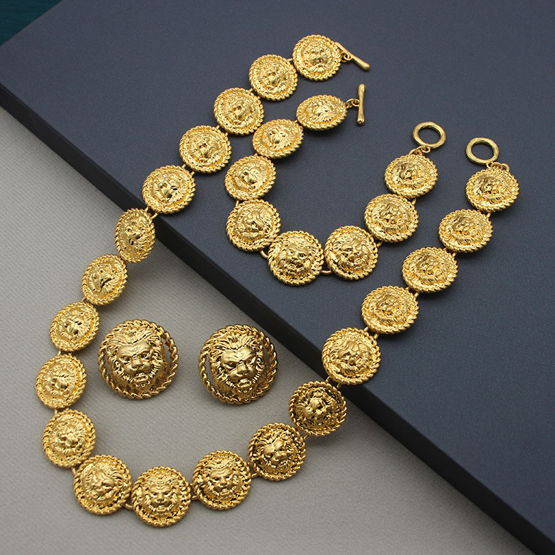 Women's Jewelry Ank classic lion set plain gold texture middle-aged cost-effective high-end antique jewelry 68 years of American re-engraving_voghion.com