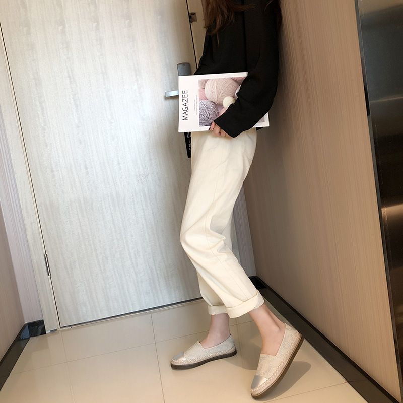 Desempenho de custo clássico sola plana única primavera e outono nova grama casual tecido corda de cânhamo sapatos de pescador, sola grossa feminina_voghion.com