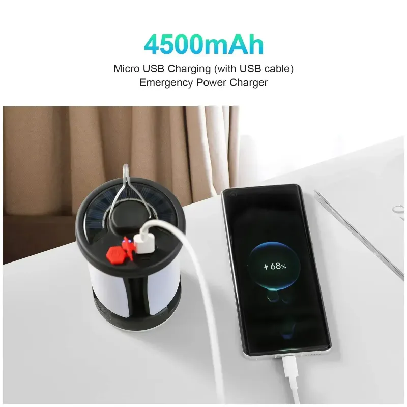 Neue LED-Campinglampe, solarbetrieben, faltbar, USB-aufladbar, tragbar, ideal für Notfälle beim Angeln und Wandern._voghion.com