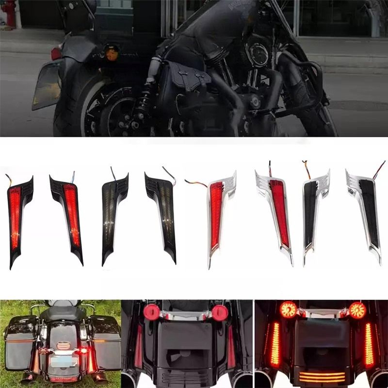 2xMotorcycle Rear Fender Led Side Lights Filler Panel Turn Signal Brake Lamp For Harley Touring Road King Street Glide 2014-2023_voghion.com
