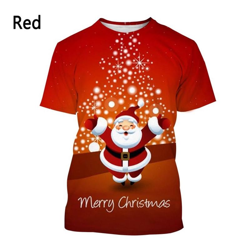 T-shirt humoristique à motif Père Noël pour homme, imprimé chien de Noël en 3D, décontracté, manches courtes, ample, col rond, été_voghion.com