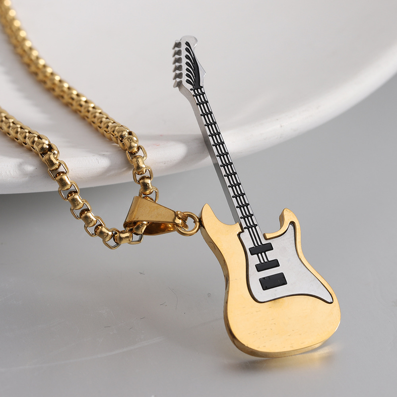New Instagram internet celebrity personality trend hip-hop stainless guitar pendant street rap titanium steel necklace_voghion.com