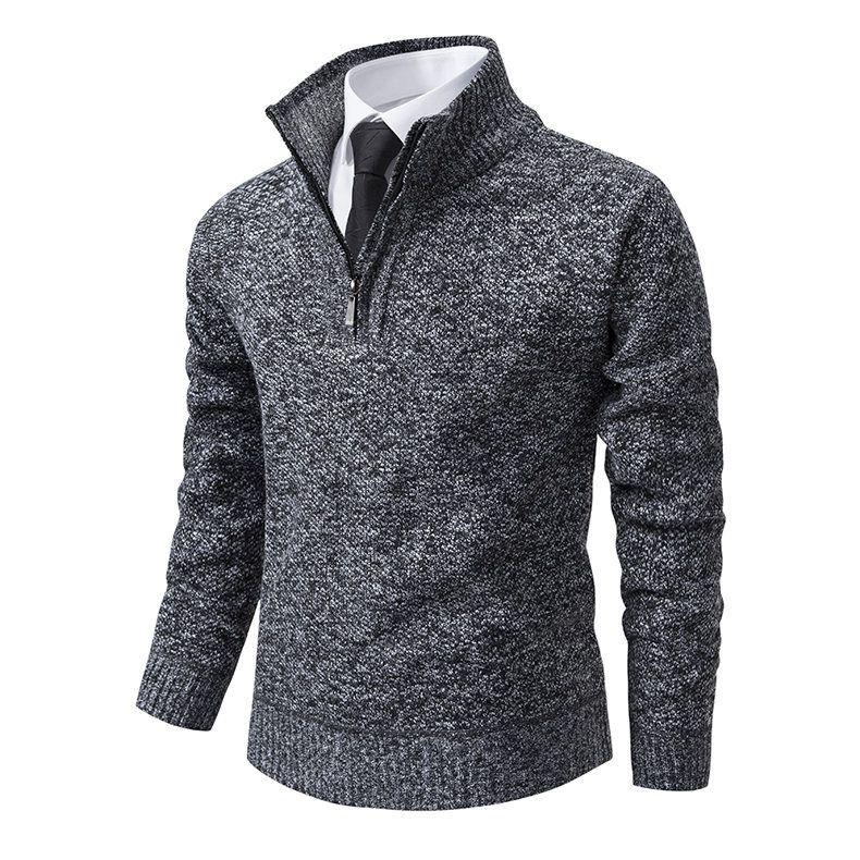 Herren-Strickpullover mit Fleecefutter – Slim-Fit-Pullover mit Stehkragen für Wärme im Winter_voghion.com