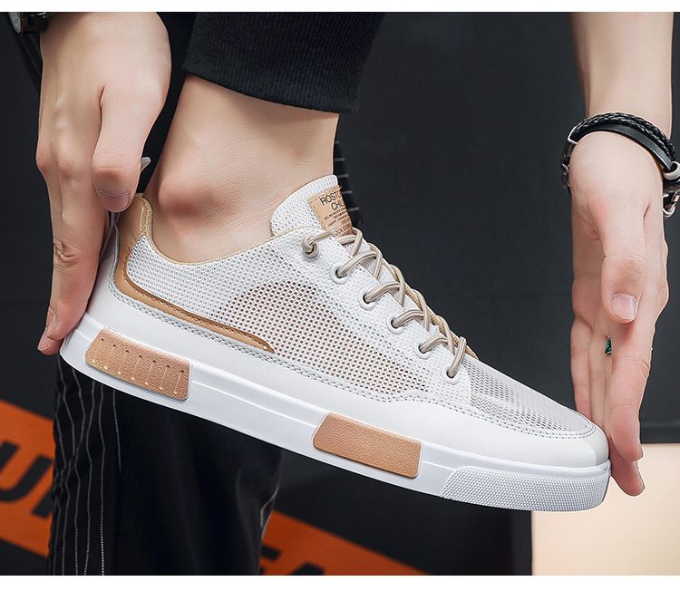 Sommer Atmungsaktives Mesh Canvas Herren Student Trendy Vielseitige weiße Schuhe Dicke Sohle Sport Casual Sneakers Herren_voghion.com
