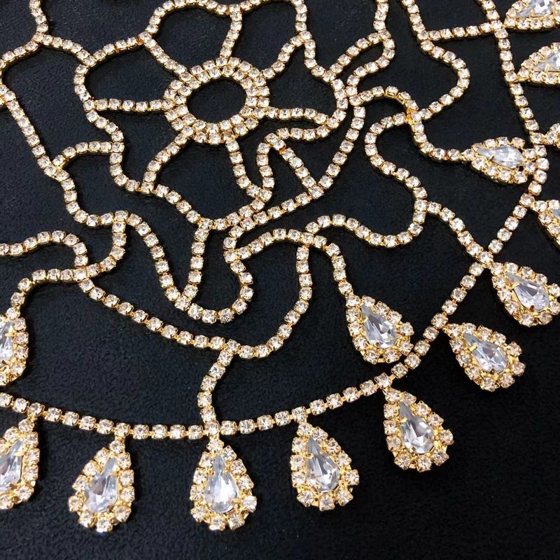 Mode Strass Stirnkette Mesh Wassertropfen Stirnband Leistung Haar Kappe Schmuck_voghion.com