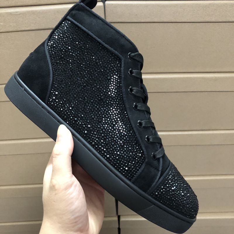 Chaussures tendance automne-hiver à semelles rouges CL pour hommes, baskets montantes en cuir véritable cloutées à strass pour femmes, style décontracté_voghion.com