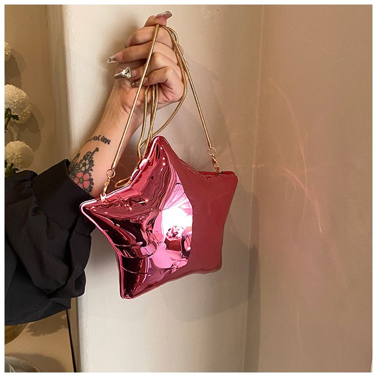 Borse a tracolla da donna, graziose e compatte, borsa alla moda a forma di stella a cinque punte, borsa da pranzo da donna in tinta unita, borsa a tracolla con catena e tracolla singola_voghion.com