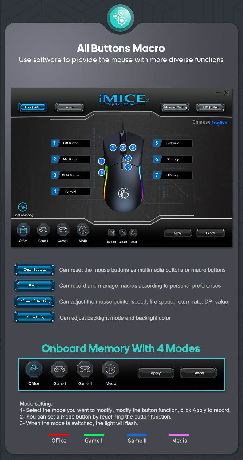 Digitex Digitex IMICE Brand T60 Gaming Mouse RGB Lighting Macro Definition Double-Sided Cover Interchangeable Driver Programming_voghion.com