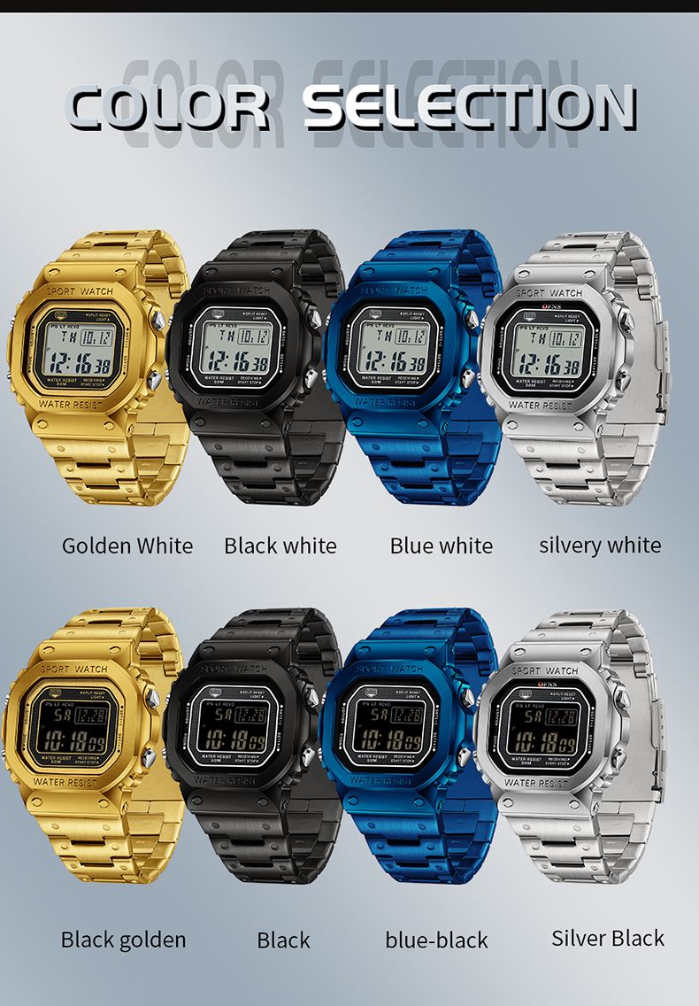 Orologio digitale quadrato elegante con retroilluminazione a LED - Impermeabile fino a 50 m, multifunzionale e durevole per uomo, orologio sportivo impermeabile per il nuoto_voghion.com