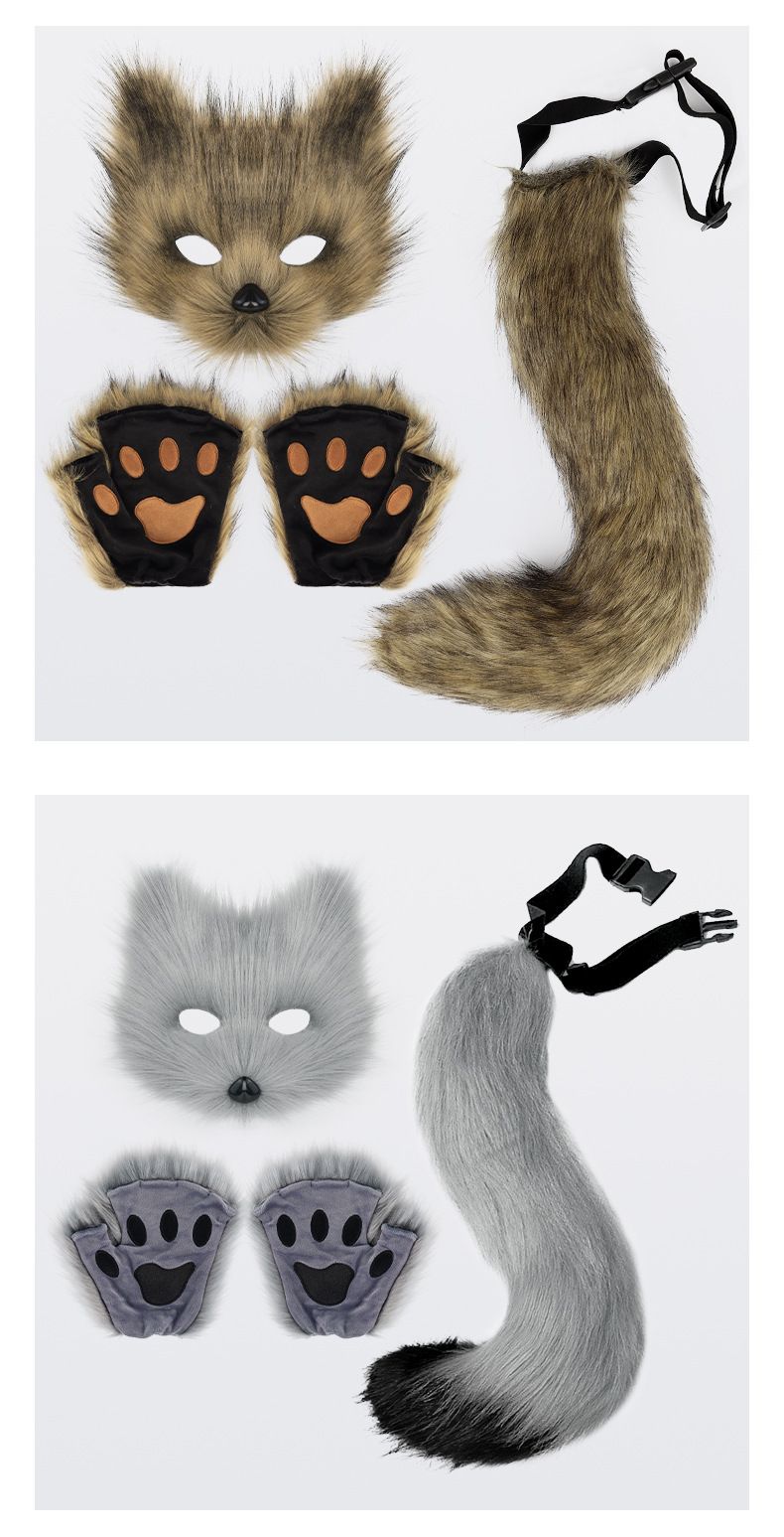 Costume di Halloween Maschera di volpe Guanti di peluche Coda di volpe Mano Coda Costume Accessori di scena_voghion.com