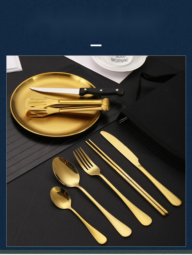Outdoor Edelstahl Besteck Set Tragbare Reise Camping High-end BBQ Platte Lebensmittel Zange Messer Gabel Löffel_voghion.com