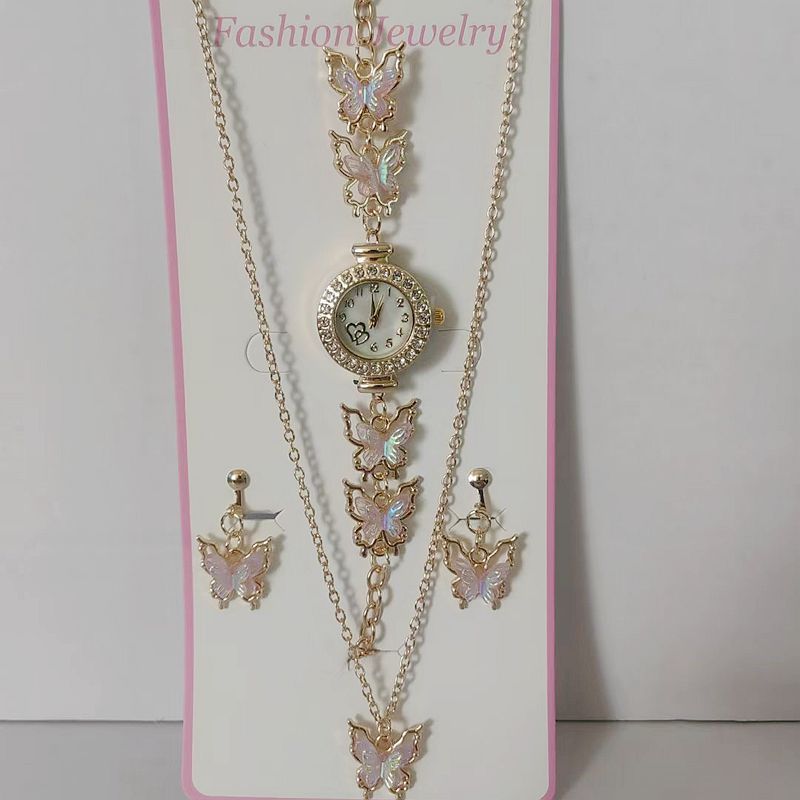 Bracciale creativo con farfalla di diamanti colorati per donna, set di tre pezzi di moda, orecchini, collana e combinazione di quarzo_voghion.com