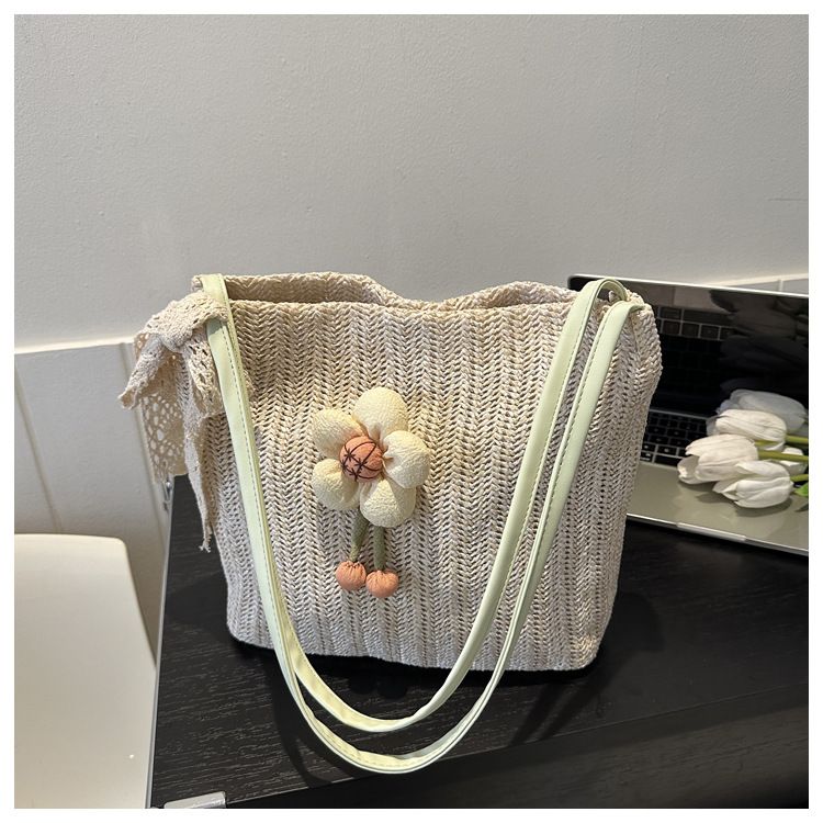 Große Kapazität Mode Sanftes Temperament Stroh gewebt Schal Schulter 2023 Sommer Neue Unterarm Einkaufstasche_voghion.com