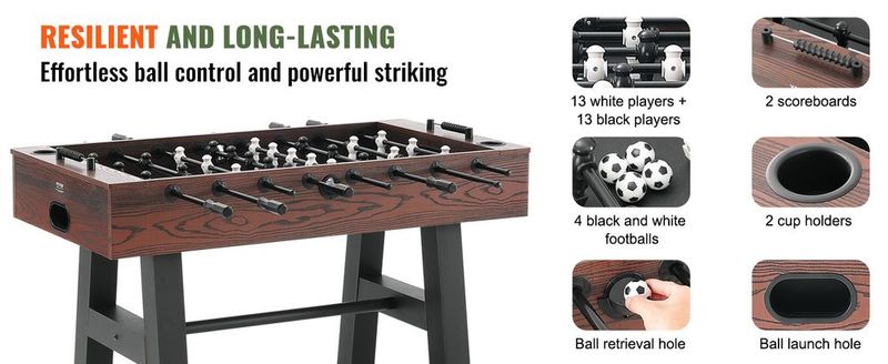 VEVOR Foosball Table, 55 Inch Standard Size Foosball Table, Indoor Full Size Foosball Table For Home, Family, And Game Room, Soccer With Foosball Table Set, Includes 4 Balls And 2 Cup Holders_voghion.com