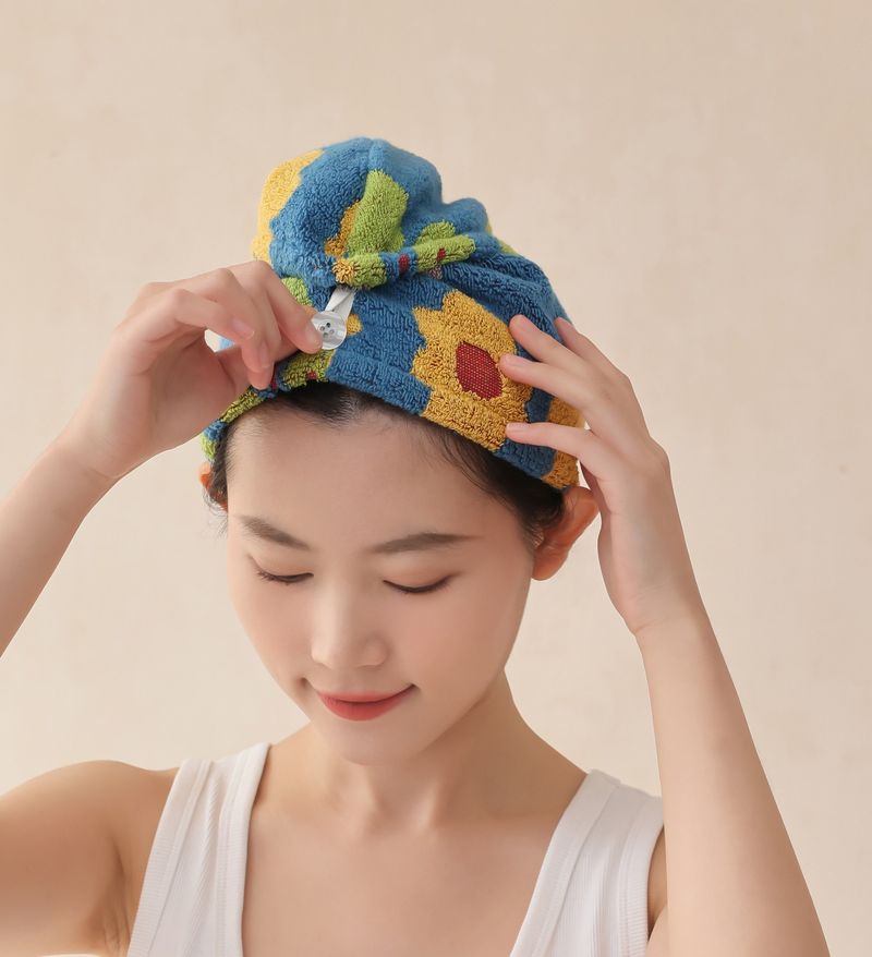 Lillian Neue doppelseitige Frottee-Haarhaube aus garngefärbter, saugfähiger Baumwolle mit langen Stapelfasern_voghion.com