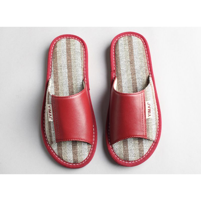 Pantofole da uomo in vera pelle e cotone, stile nordico, di qualità imbattibile, estive, adatte per coppie e uso interno, con antiscivolo in lino._voghion.com
