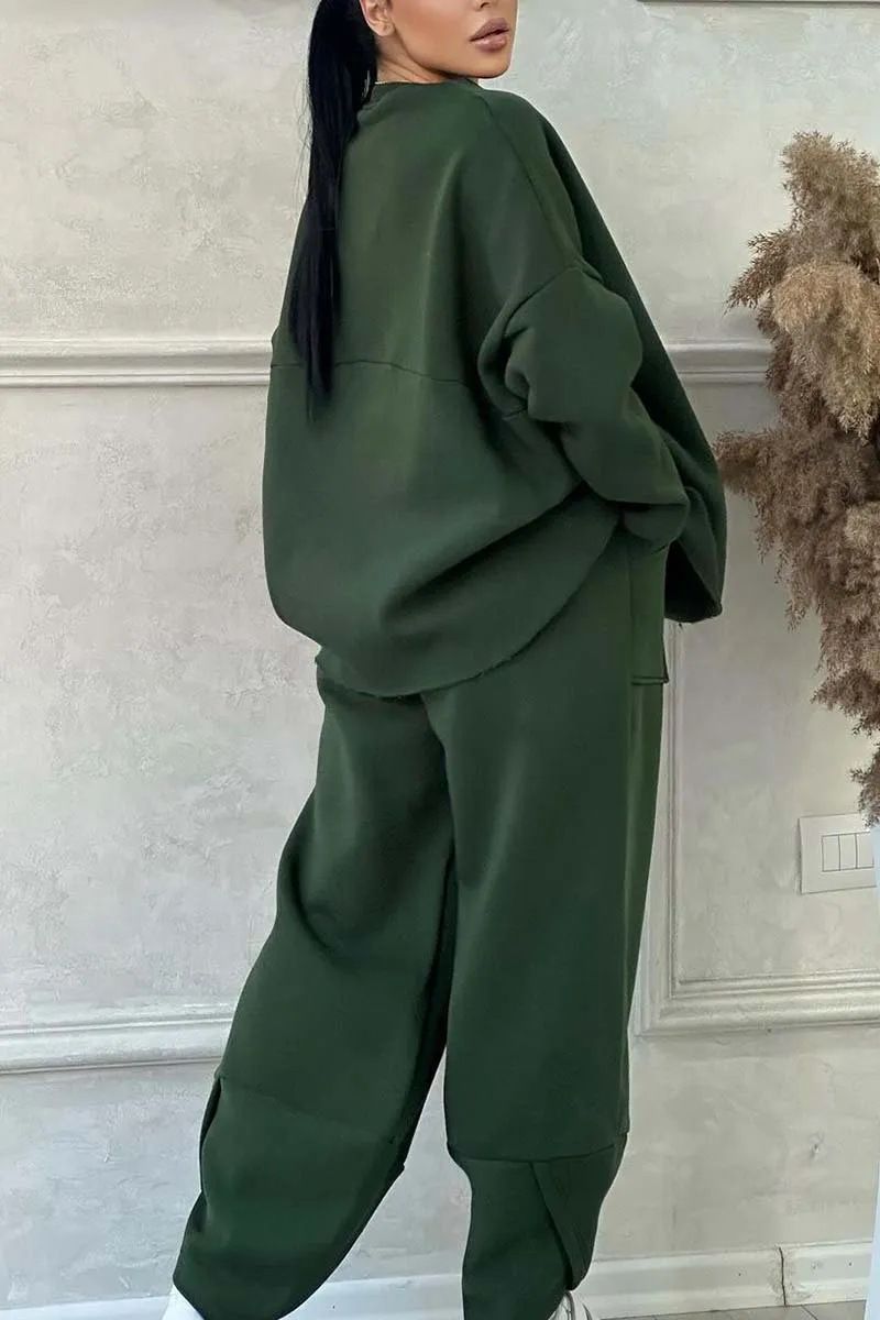 Damenbekleidung Herbst und Winter lässig locker Rundhals Langarm Pullover Hose Anzug_voghion.com