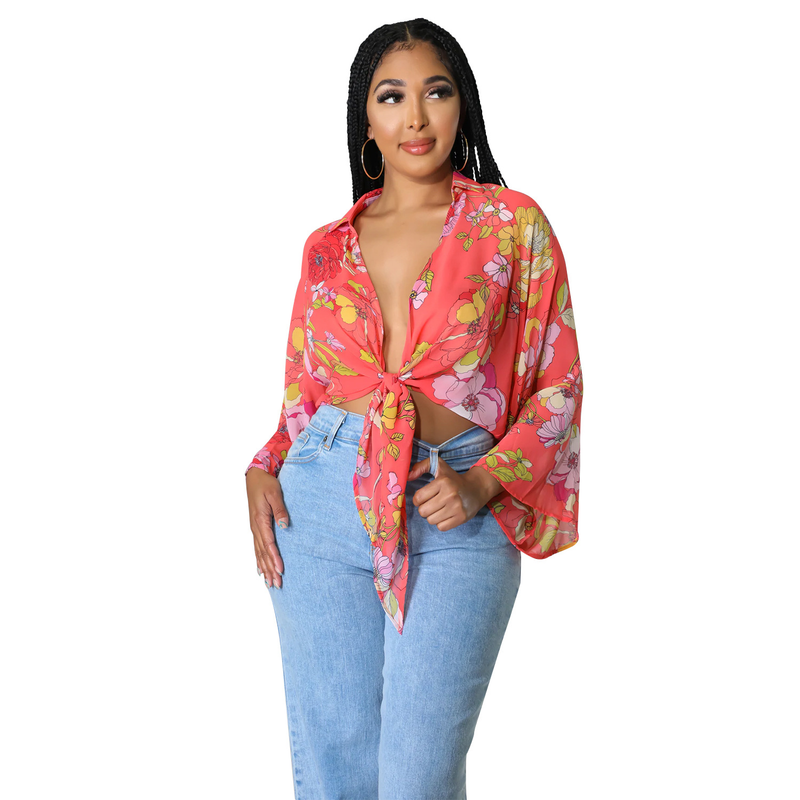 Abbigliamento femminile vestiti alla moda Che tipo di top corto a maniche lunghe stampato a maniche lunghe_voghion.com
