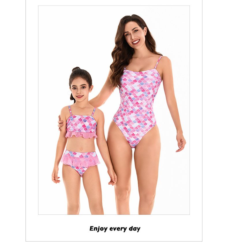 Ropa familiar, traje de baño, conjunto familiar, bikini con estampado de escamas de sirena para niños pequeños, traje de baño para madre e hija_voghion.com