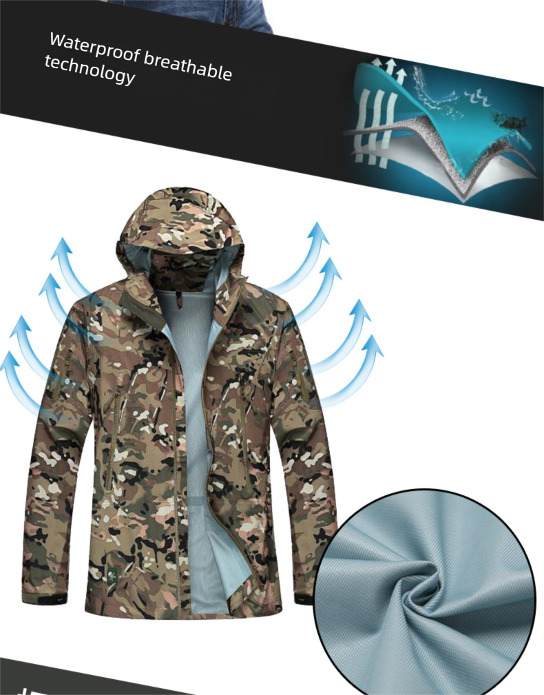 Giacca traspirante con guscio rigido Qibaisi TAD Raptor, attrezzatura da escursionismo per esterni_voghion.com