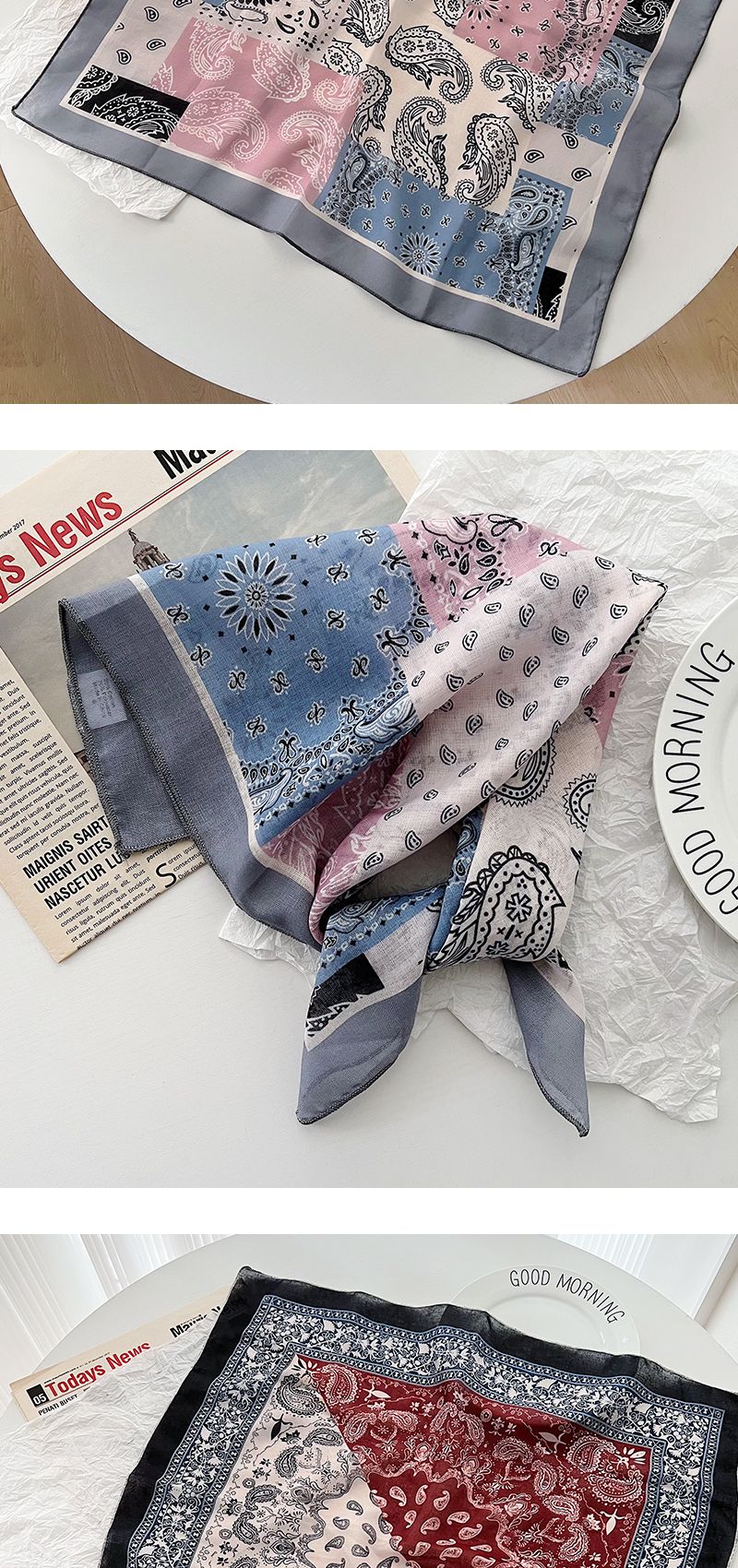 Classico foulard coreano con fiori di anacardi, per donna, versatile in cotone e lino, piccolo quadrato abbinato, primavera estate_voghion.com