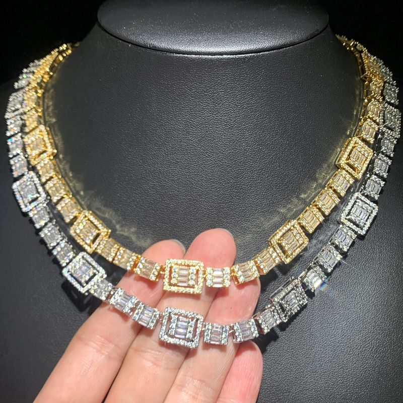 Nei Männer a Fraen Hip Hop Halskette Inlaid Quadrat Zirkon Tenniskette Gold a Sëlwer Bijouen_voghion.com