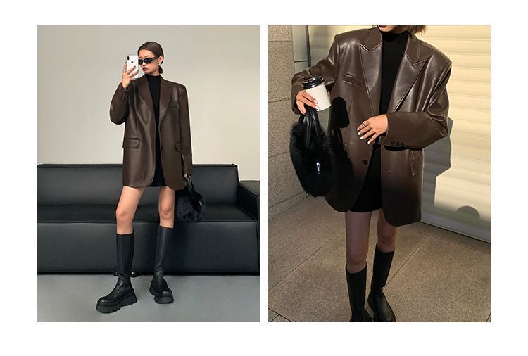 Abito da donna in pelle PU sciolto di alta qualità primavera e autunno nuovo stile_voghion.com