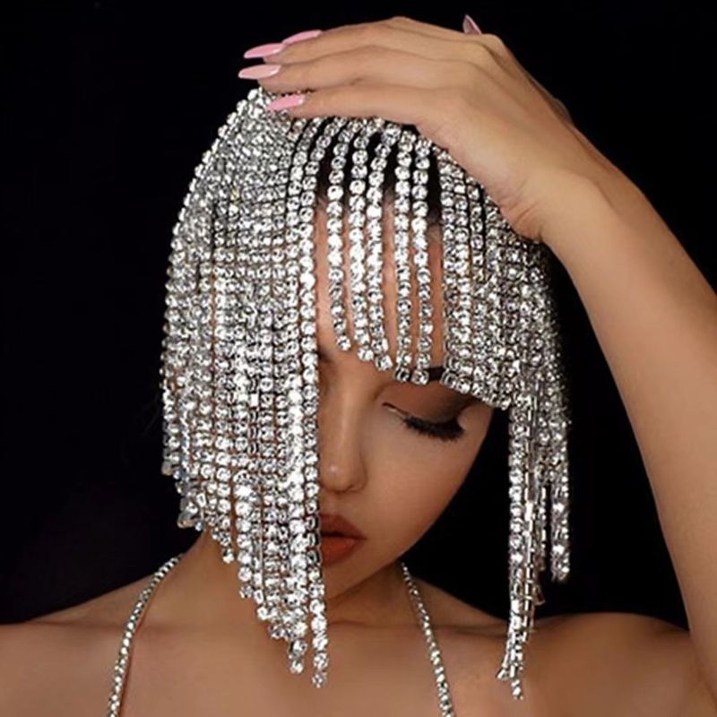 Accesorios para el cabello, tocado bohemio exagerado con diamantes de imitación, estilo étnico retro, borla larga_voghion.com