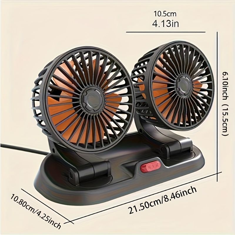 Dual-head Car Fan USB And Car Plug-in Power - Two-speed Adjustable, 360° Rotation Function, Portable Design For Cars, Trucks And RVs_voghion.com
