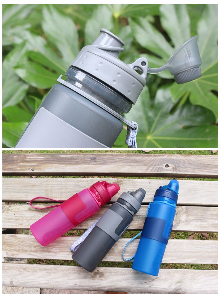 Large capacity rotary lid sealed kettle silicone folding outdoor water bottle mountaineering daily necessities_voghion.com