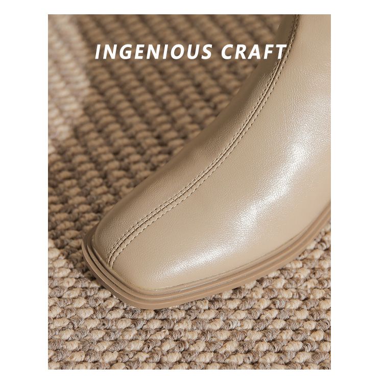 Kefeiman French Style Square Toe Flat Bottom Women Booties_voghion.com