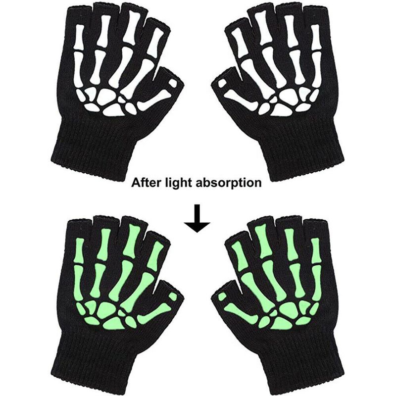 Winter Halloween Skull Claw Pattern Luminous Knitted Touch Screen Gloves Night Glow Performance Props Gloves_voghion.com