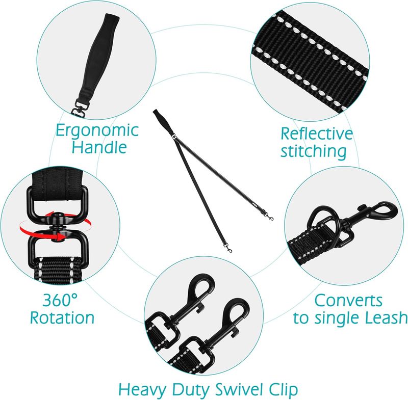 No Pull Anti-Zieh Hundeleine, Keine Verwicklung Doppelleine Für Anti-Zug Geschirr, Reflektierend Hundeleine Zum Trainieren und Gassi Gehen Für Große_voghion.com