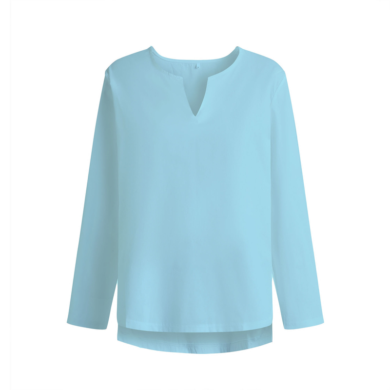 2025 Autumn Youth T-Shirt Cotton Linen Solid Color Loose Fit Chinese Style V-Neck Men's Long Sleeve Shirt_voghion.com