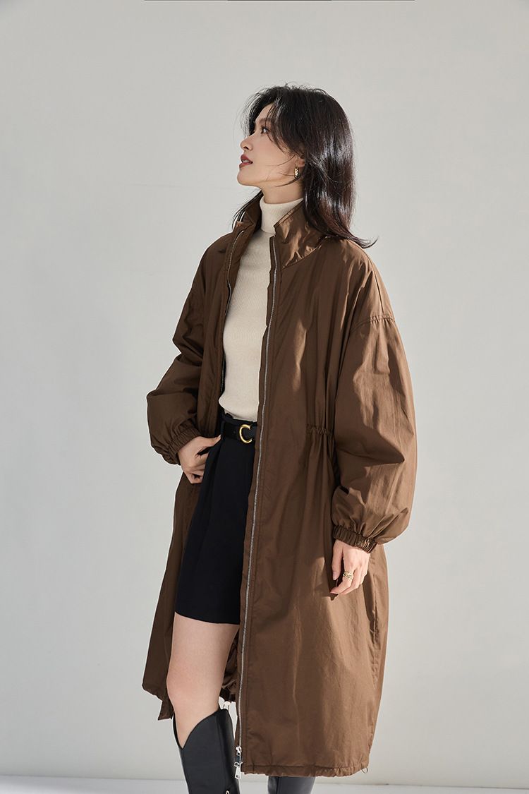 Nuovo piumino lungo da donna, stile trench White Goose, versione autunno-inverno, ultra ampio, con coulisse in vita_voghion.com