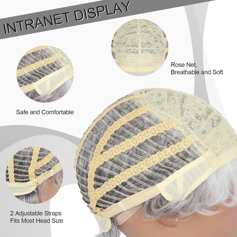 Parrucche sintetiche da donna con clip, in fibra chimica, in seta ad alta temperatura, con capelli corti e ricci grigio argento_voghion.com