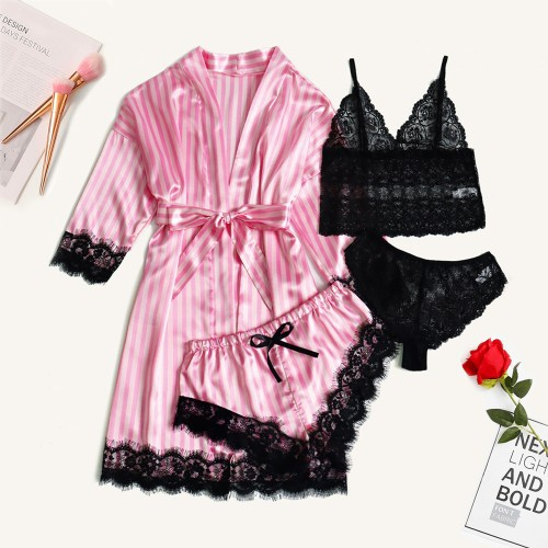 Pijamas de mujer, cuatro conjuntos de fabricantes de vestidos sexys europeos y americanos, conjunto de ropa para el hogar_voghion.com