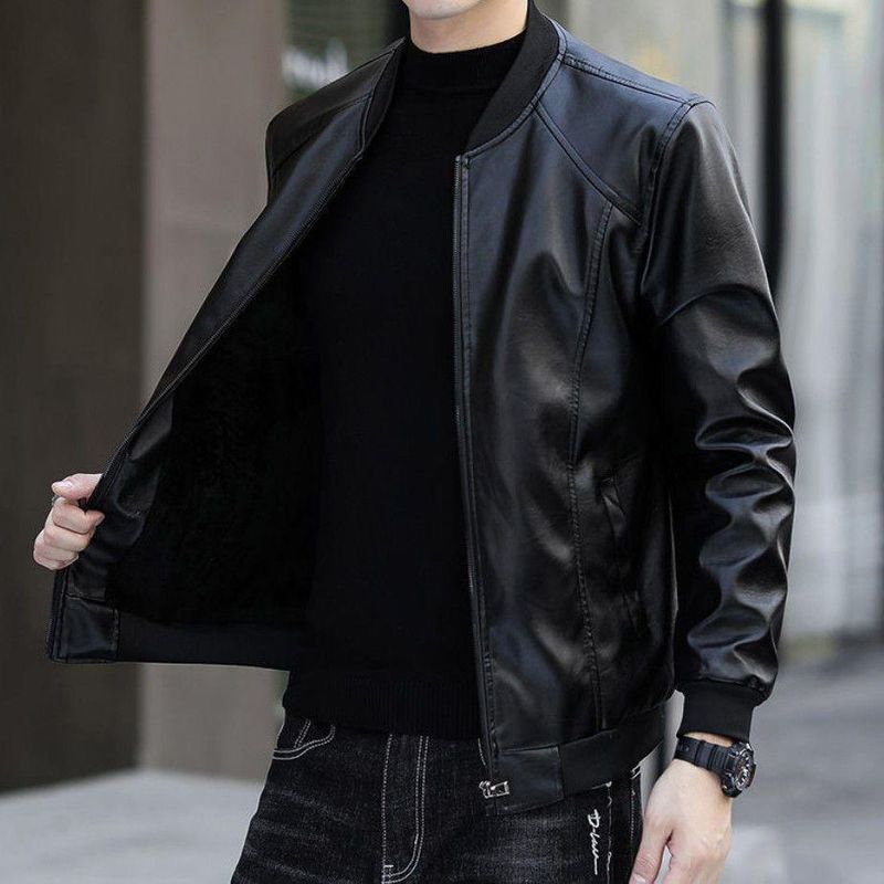 Giacca da motociclista in pelle foderata in pile autunno inverno da uomo, stile coreano, vestibilità slim_voghion.com
