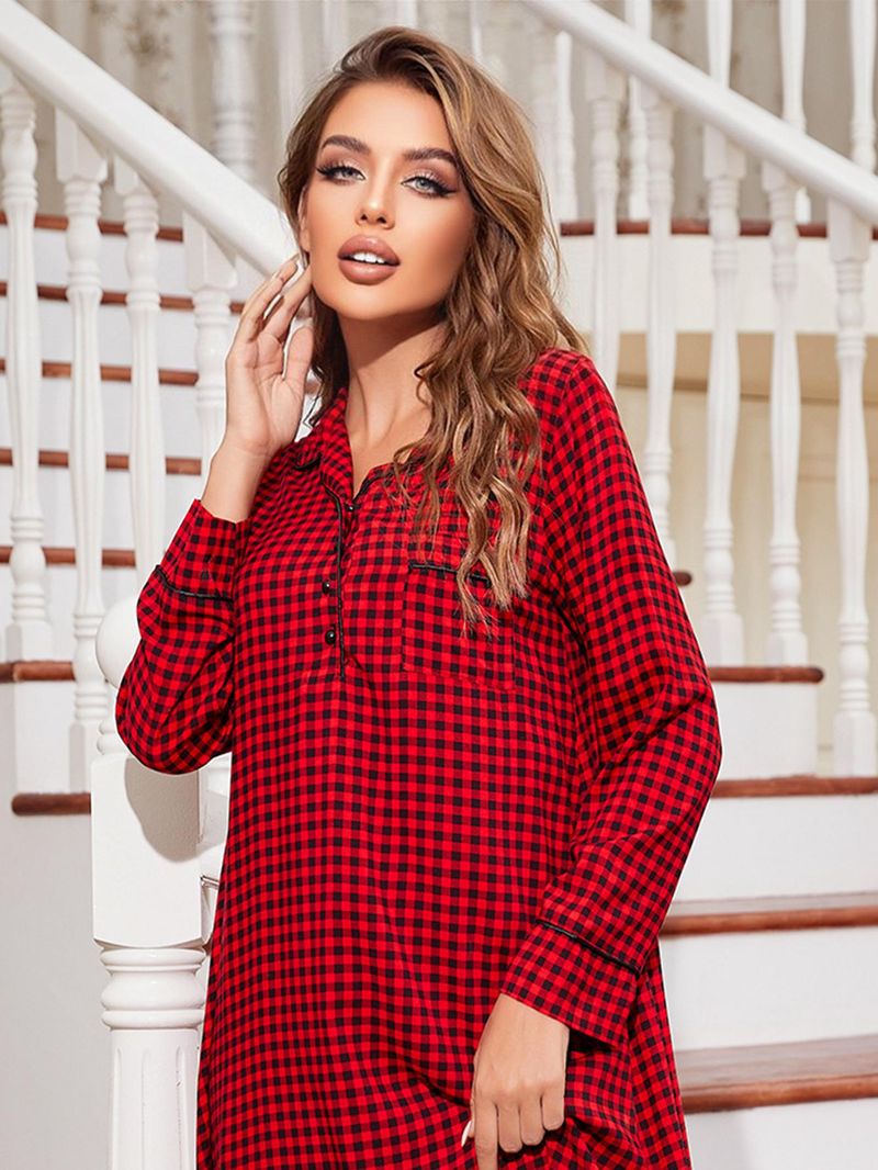 Pajama skirts women in autumn and winter, red plaid, loose fit, medium length, suitable for wearing out at home, women's_voghion.com