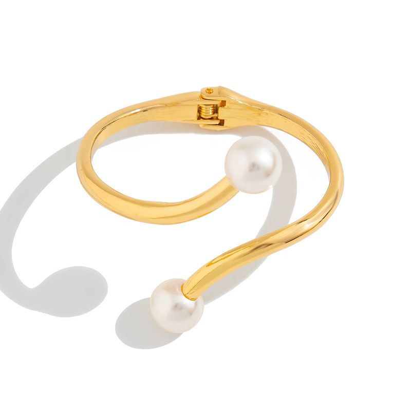 Simple And Elegant Irregular Metallic Bracelet With A Fashionable Feel Pearl Opening Spring Bracelet_voghion.com
