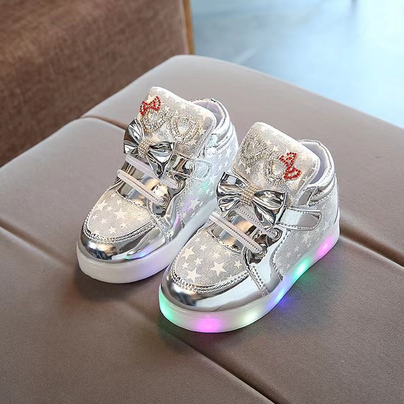 Chaussures lumineuses en cuir pour petites filles, chaussures de dessin animé, motif diamant brillant, respirantes, pour garçons, printemps et automne 2025_voghion.com