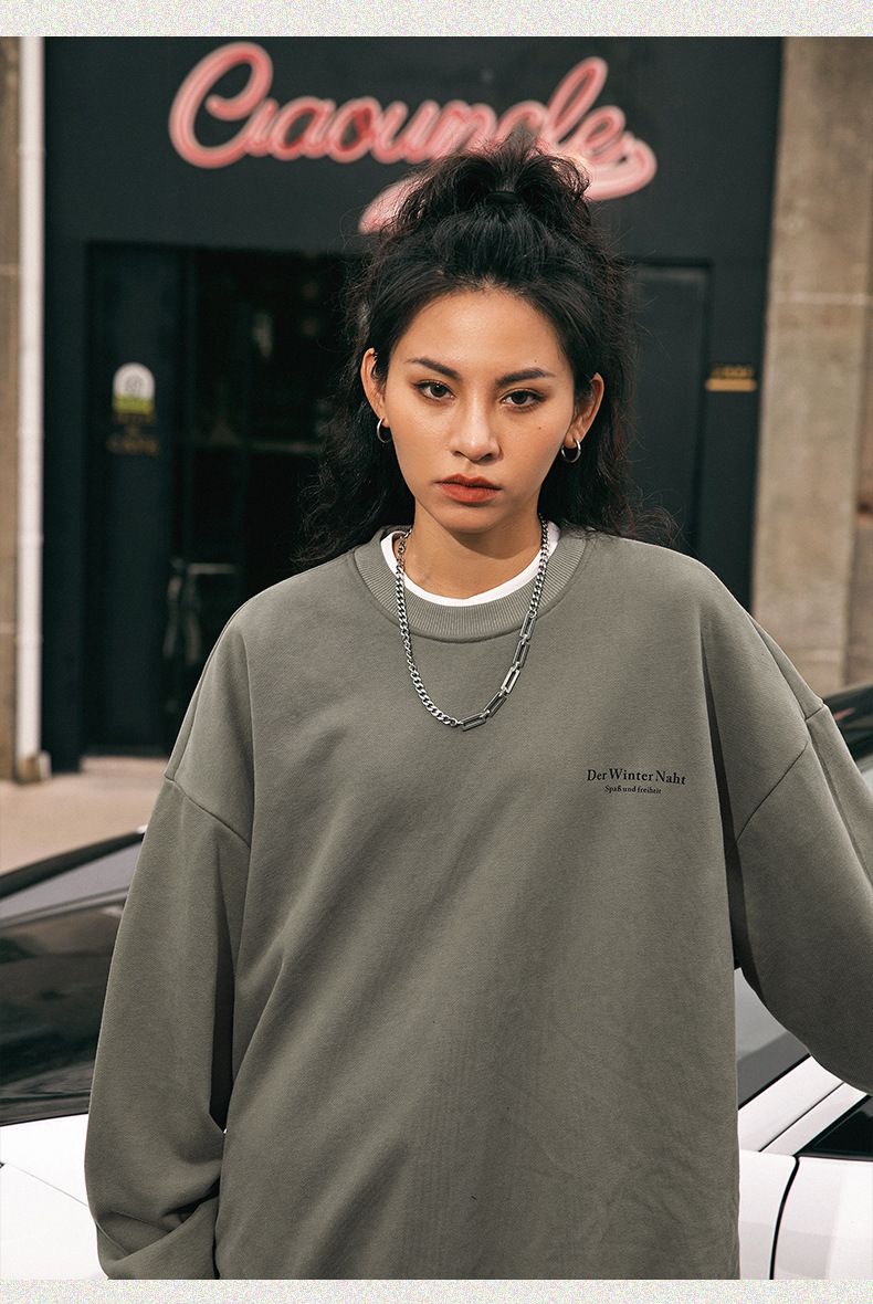 Bluza z okrągłym dekoltem w stylu retro – Heavyweight Unisex Streetwear (czarny/szałwiowy/kremowy, oversize'owy sweter vintage)_voghion.com