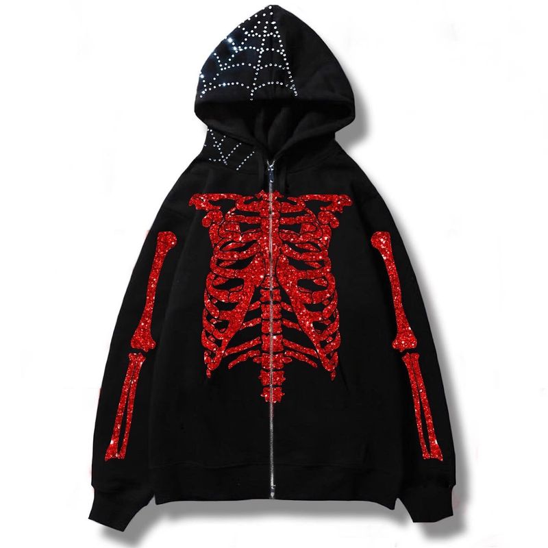 Herrenbekleidung Punk Dark Print Skelett Spinnennetz Pullover Jacke Langarm Kapuzenjacke Design Nische Trendy Tops_voghion.com