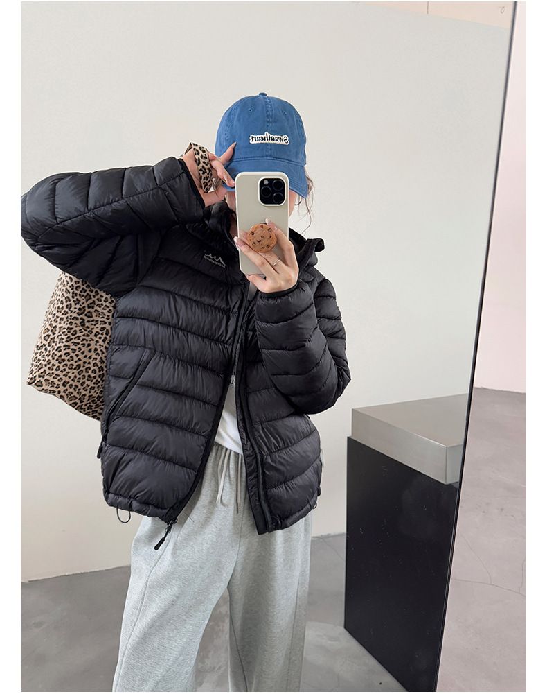 Women's Lightweight Hooded Puffer Jacket - Winter Warm Coat With Softshell Fabric, Slim Fit Zip-Up Outerwear For Casual & Commuting_voghion.com
