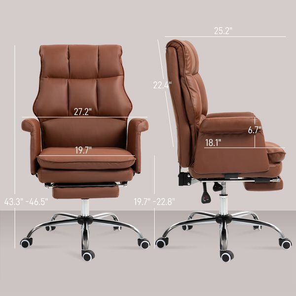 HOMCOM PU Leather Executive Office Chair, Ergonomic And Reclining Office Desk Chair With Footrest, Brown_voghion.com